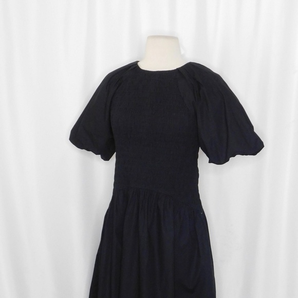 NWT!! J. CREW Meadow Dress Smocked Cotton Poplin Solid Black Midi Small Tall - Picture 7 of 15
